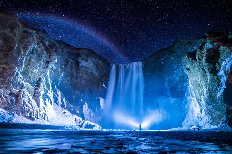 Wallpaper Iceland Skogafoss Water Landscape Waterfall Nature Starry Night Astronomy