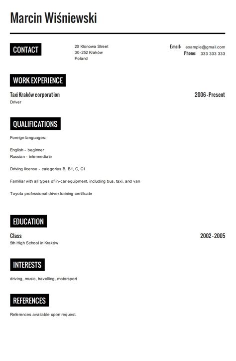 CV po angielsku wzor kierowca - Po angielsku