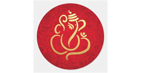 Gold Festive Ganesh Indian God Damask Red Classic Round Sticker Zazzle