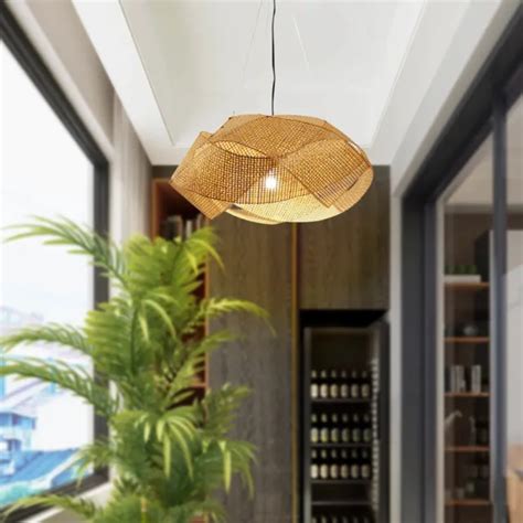 Vintage Bamboo Wicker Lampshade Rattan Pendant Light Hanging Light