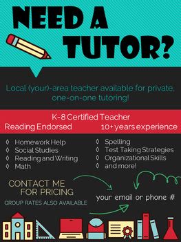 tutoring flyer editable poster  peachlily teach tpt
