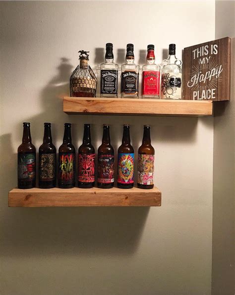 Wooden Shelves For Our Liquor Bottles And Beer Display Kitchen