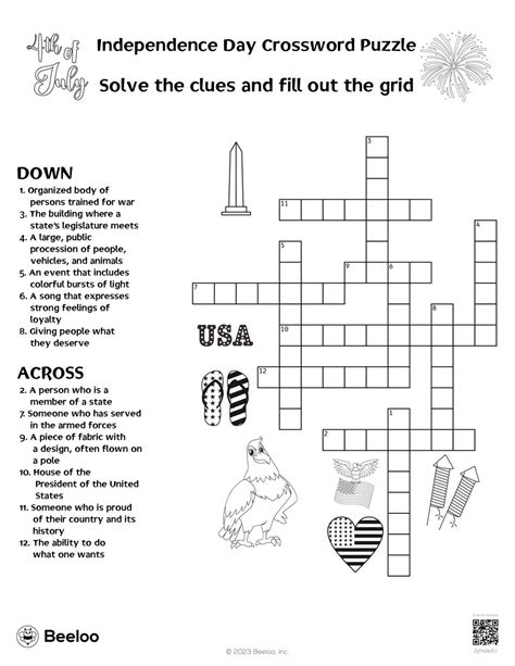 Independence Day Crossword Puzzle Beeloo Printable Crafts And