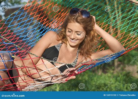 Woman In Hammock Stock Photo Image Of Shades Outdoors