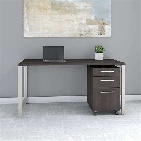 60w X 30d Table Desk With 3 Drawer Mobile File Cabinet In Storm Gray