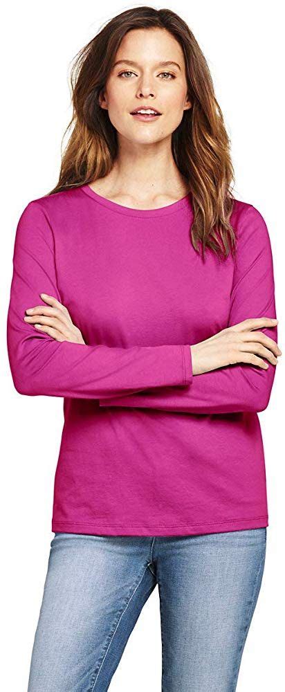 lands end women s relaxed supima cotton long sleeve crewneck t shirt l pink women clothes