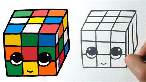 Como Dibujar Un Cubo Rubik Kawaii Youtube