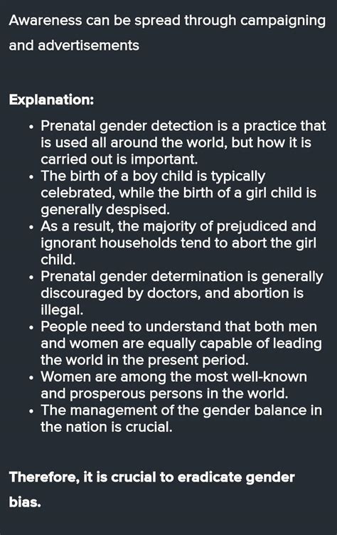 To Increase Awareness About Pre Natal Gender Detection And Gender Bias