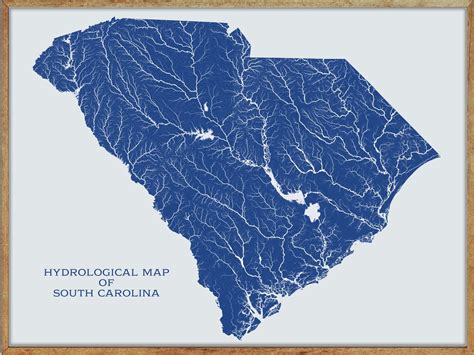 South Carolina Hydrological Map Of Rivers And Lakes South Etsy