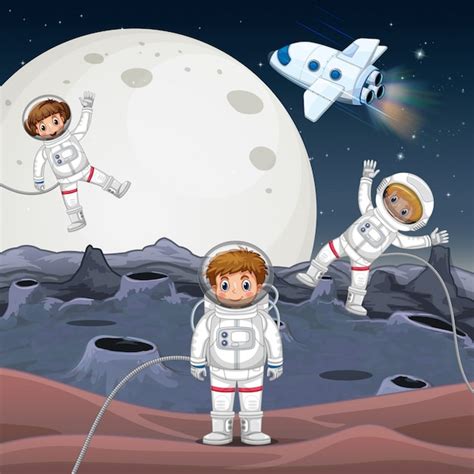 Premium Vector Three Astronauts Exploring Space