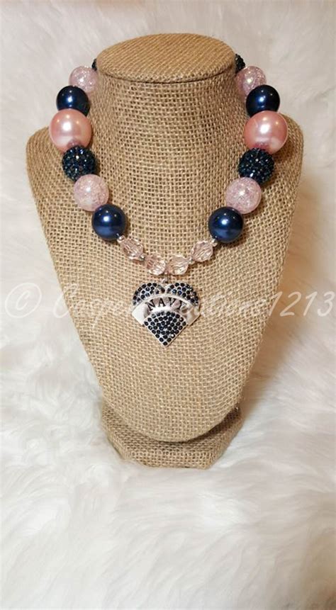 Navy Heart Bubblegum Necklace Gumball Necklace Chunky Beads Etsy