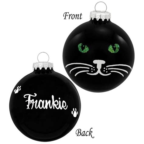 Hang cat ornaments from zazzle on your tree this holiday season. Personalized Black Cat Face With Green Eyes Glass Ornament ...