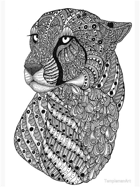 Zentangle Art Black And White Cheetah Canvas Print By Templemanart In