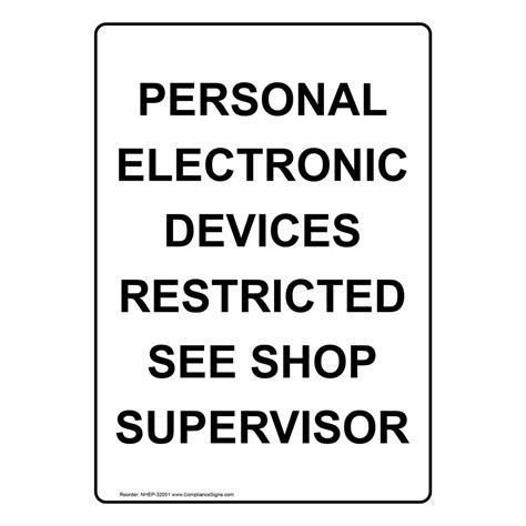 White Vertical Sign Personal Electronic Devices Restricted