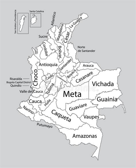 Mapa De Colombia Regiones De Esquema Detallado En Blanco Y Negro Del