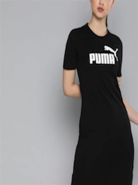 Buy Puma Women Black Printed Knitted Slim Fit Ess Fitted T Shirt Dress