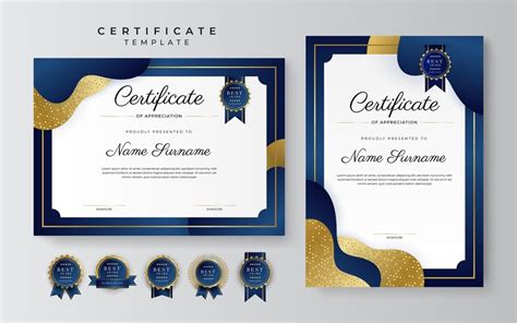 Moderna Y Elegante Plantilla De Certificado De Logros En Azul Y Oro Con