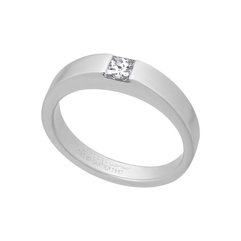 Cartier 18k White Gold Princess Cut Diamond Tank Ring Ring Size 4