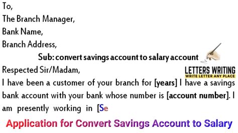 Letter For Converting Savings Account Into Salary Account Application