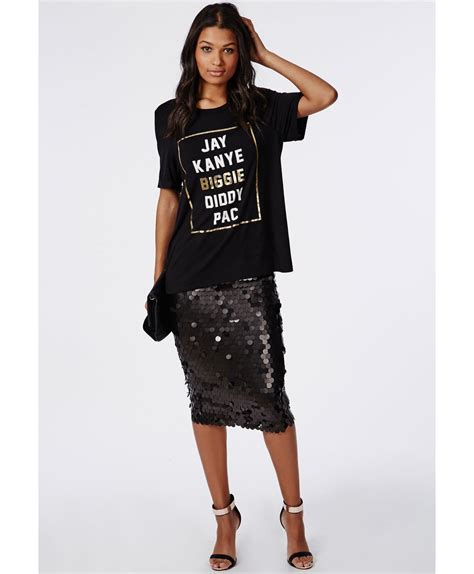 Missguided Circle Sequin Midi Skirt Black Sequin Skirt Outfit