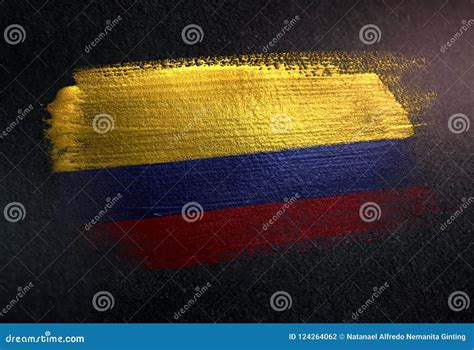 Colombia Flag Made Of Metallic Brush Paint On Grunge Dark Wall Stock