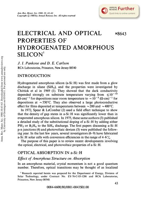 Pdf Electrical And Optical Properties Of Hydrogenated Amorphous Silicon