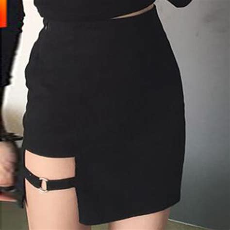 Black Lace Up Pu Leather Skirts 2019 Spring Summer Womens Side Split Pencil Skirts Vintage