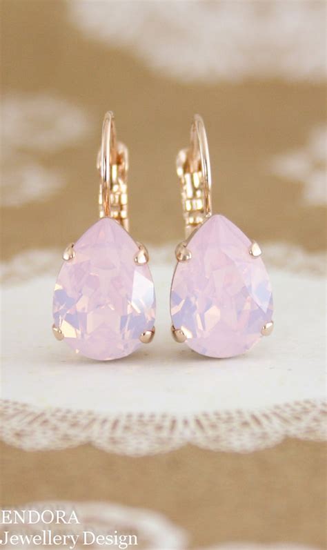 Rose Quartz Pink Crystal Earrings Swarovski Rose Water Opal Opal