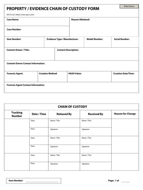 Computer Forensics Chain Of Custody Form Template