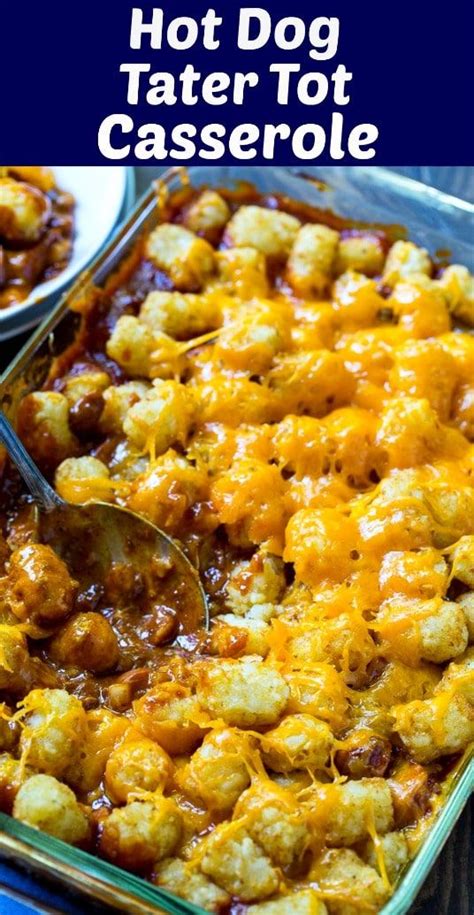 Lightly grease a 9x13 baking dish, set aside. Cheesy Hot Dog Tater Tot Casserole | Easy family meals ...