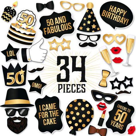50th Birthday Photo Booth Props Black And Gold 34 Count Birthday