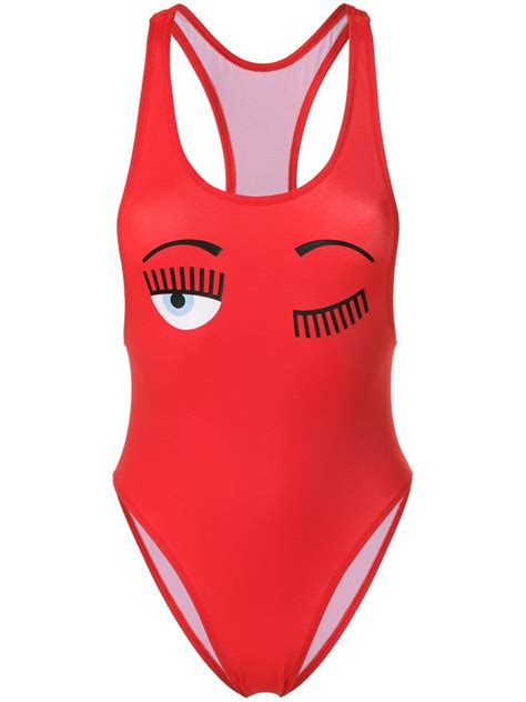 Chiara Ferragni Eyes Printed One Piece Swimsuit In Red Modesens One