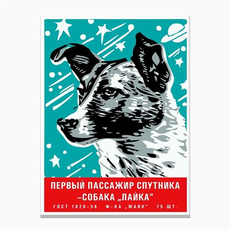 Laika First Space Dog — Soviet Vintage Space Poster Propaganda Poster