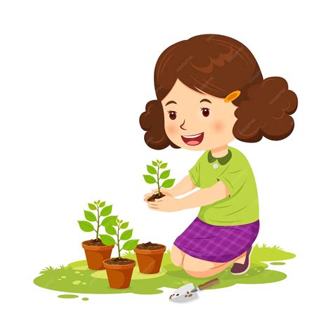Premium Vector Cute Girl Happy Planting Trees
