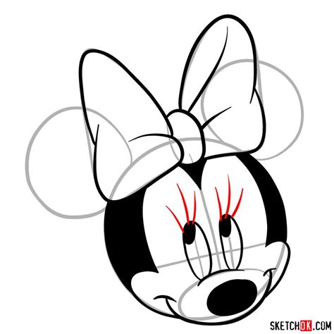 Draw The Cute Face Of Minnie Mouse In 12 Steps Sketchok