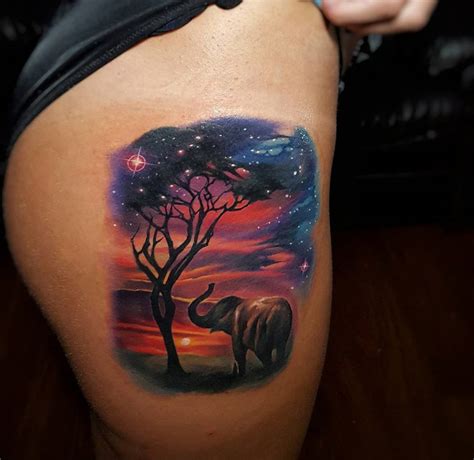 Beautiful Sunset With An Elephant And Tree