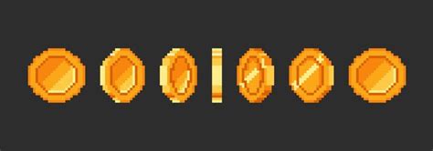 Pixel Gold Coin Animation For 16 Bit Retro Game Vector Golden