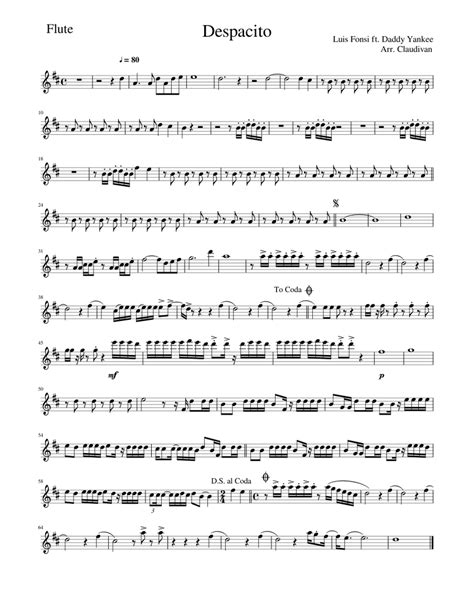 Despacito Flute Sheet Music For Flute Solo