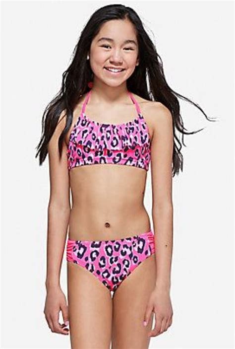 Justice Girl S Pink Leopard Print Flounce Halter Top Bikini Size Nwt
