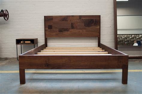 Solid Walnut Patchwork Bed With Frame And Headboard Etsy Bed Frame And Headboard Headboard