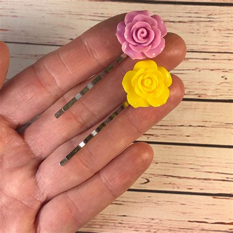 Flower Bobby Pins Rose Hair Pins Set Of 6 Rose Bobby Pins Etsy