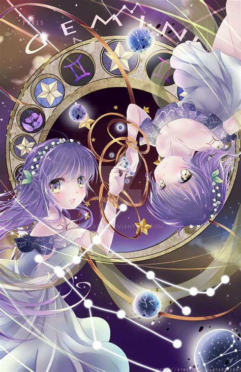 Anime covers an enormous range of human (and inhuman) experiences, from faultless superheroes fighting to make the universe a better place to frail dancers who look for a place in the world to call their own. Gemini Zodiacal Constellations by Ayasal on DeviantArt