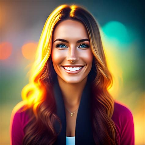 Premium Ai Image A Woman With Long Brown Hair And Blue Eyes Smiles At The Camera