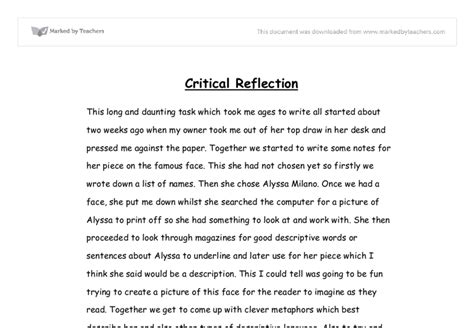 Types of reflective writing experiential reflection reading reflection approaches to reflective inquiry experiential reflection reading reflection offers you the opportunity to consider how your personal experiences and observations shape your thinking and your acceptance of new ideas. ️ Critical reflection paper example. How to Write a ...