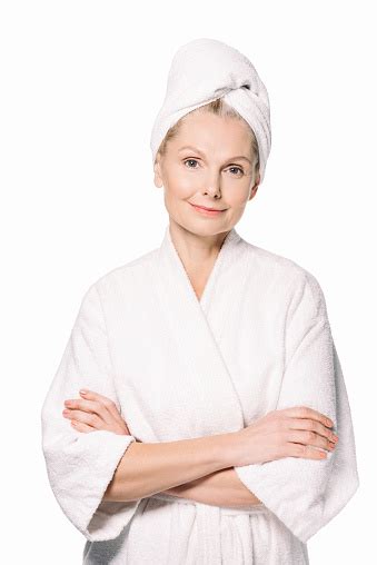 Mature Woman In Bath Robe Stock Photo Download Image Now Bathrobe