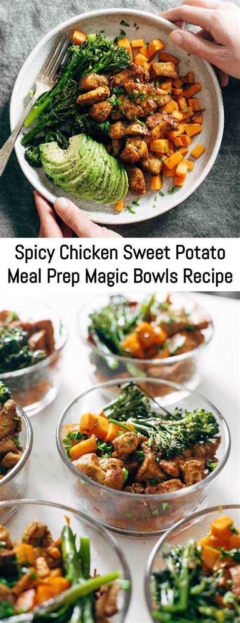 Dice the zucchini and add it to the oven with the sweet potato. Spicy Chicken Sweet Potato Meal Prep Magic Bowls Recipe ...
