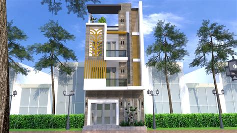 Each of its 3 bedrooms occupies a single level, with the living spaces on the 3rd level. Sketchup 4 Story Front Elevation Plan 6.1m - YouTube