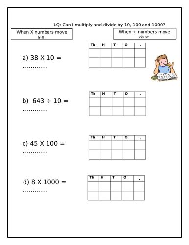 Dividing By 10 100 And 1000 Editable Worksheet Teaching Resources