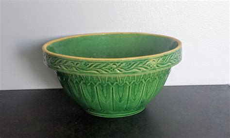 Vintage Green Stoneware Mixing Bowl Etsy