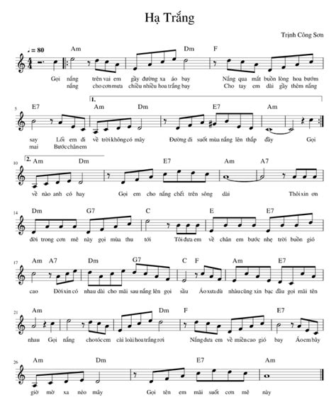 Hạ Trắng Piano Sheet Bài Hát Của Nhạc Sĩ Trịnh Công Sơn